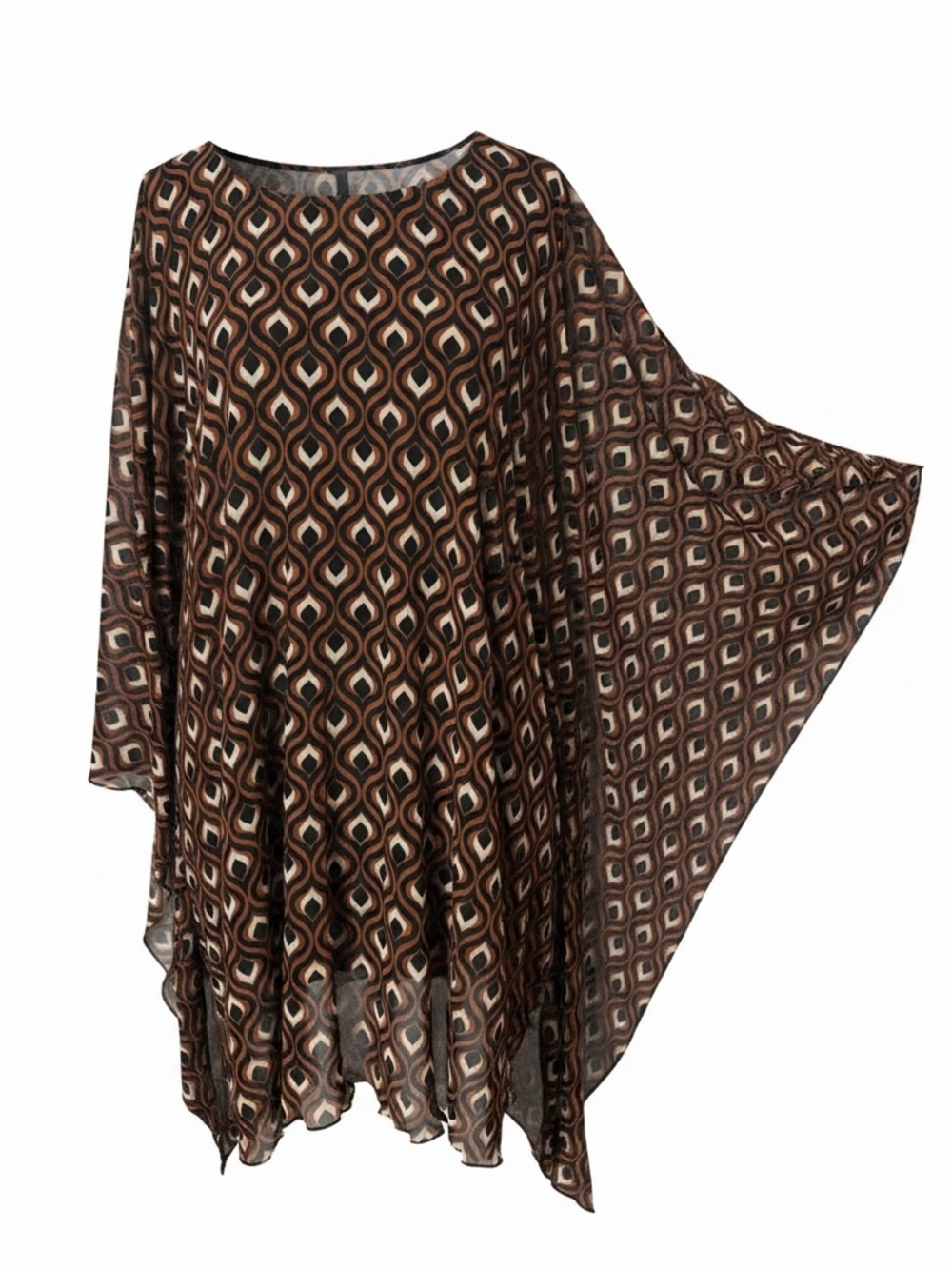 cha cha vente Brown Geometric Exaggerated Sleeve Long Top Dress Swimsuit Cover